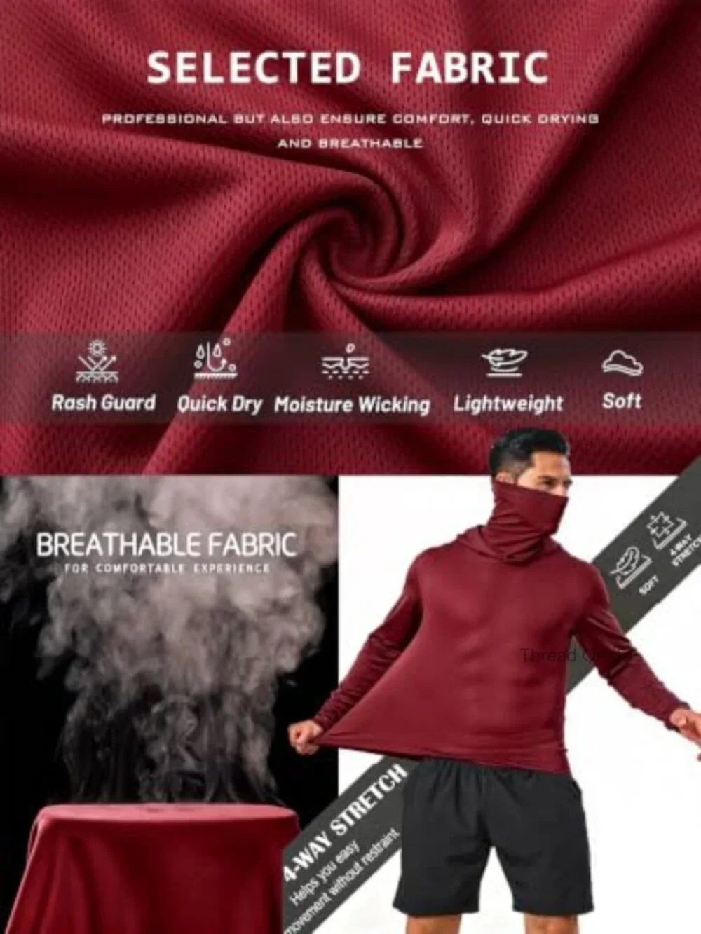 5 Pack Men's Rash Guard Hoodies with Face Mask Sun Protection UPF Lightweight